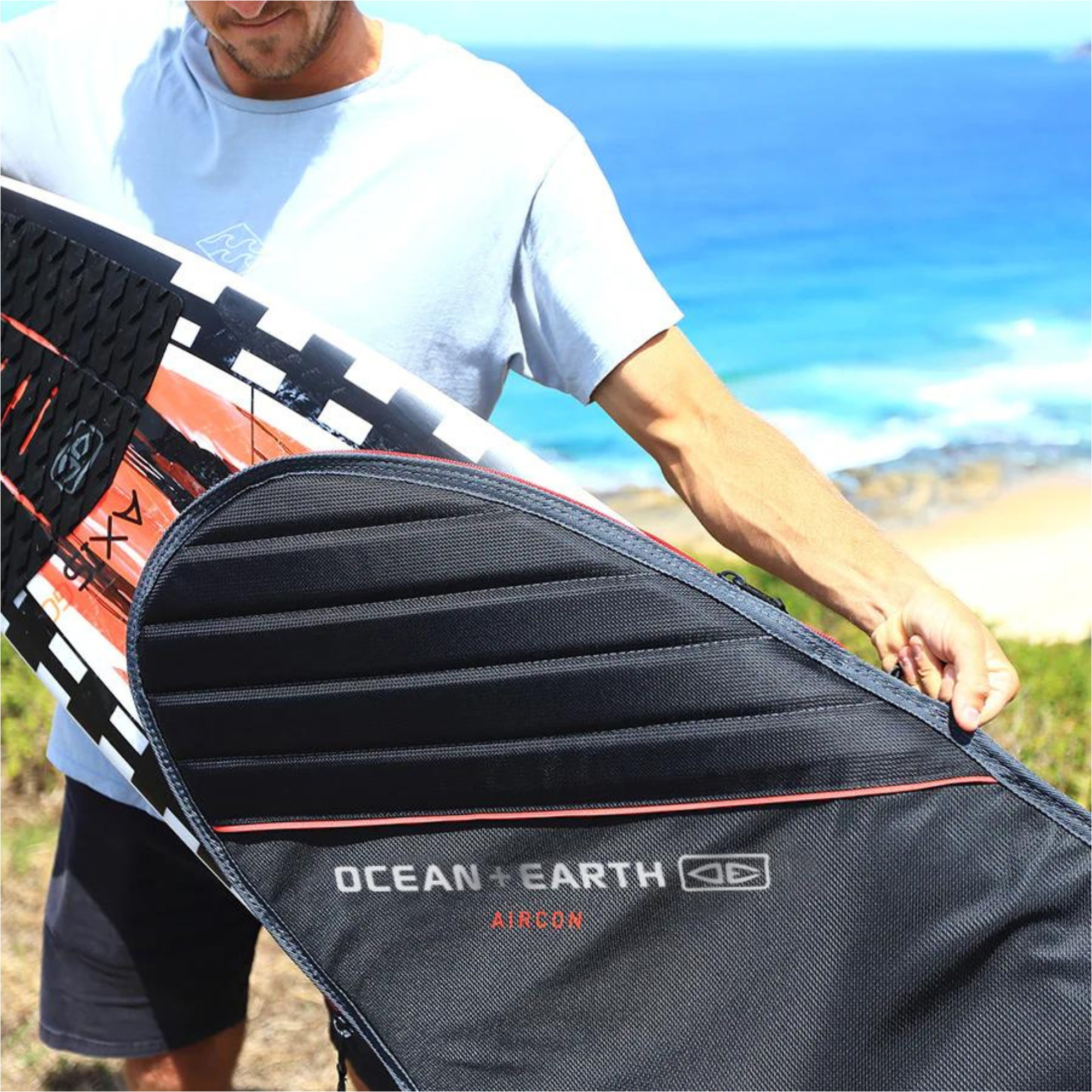 2026 Ocean and Earth Aircon Travel Shortboard Cover OESCSB02 - Black / Red